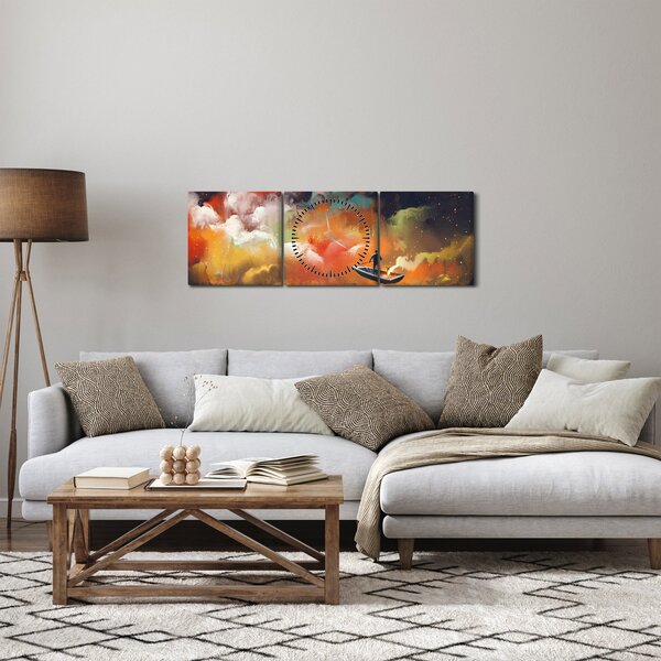 Obraz - człowiek unoszący się w kosmosie (z zegarem) (90x30 cm)