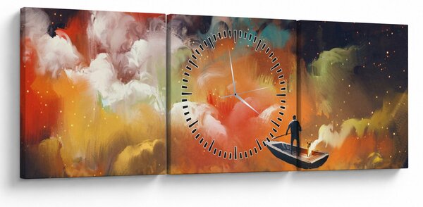 Obraz - człowiek unoszący się w kosmosie (z zegarem) (90x30 cm)
