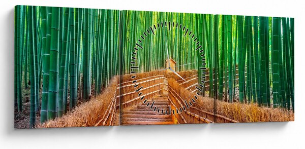 Obraz - Japoński las bambusowy (z zegarem) (90x30 cm)