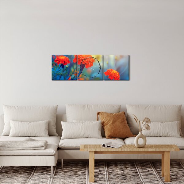 Obraz - Pomarańczowe kwiaty (z zegarem) (90x30 cm)