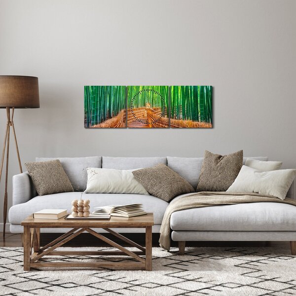 Obraz - Japoński las bambusowy (z zegarem) (90x30 cm)