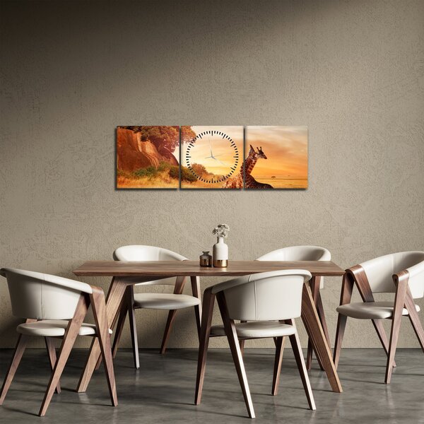 Obraz - Żyrafy w Afryce (z zegarem) (90x30 cm)