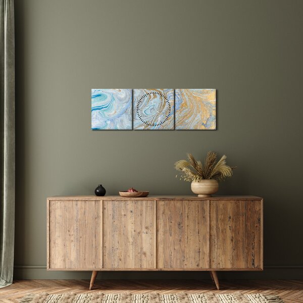 Obraz - Niebieski marmur (z zegarem) (90x30 cm)