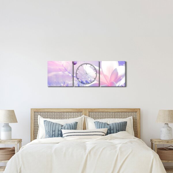 Obraz - Motyl lecący do kwiatu (z zegarem) (90x30 cm)
