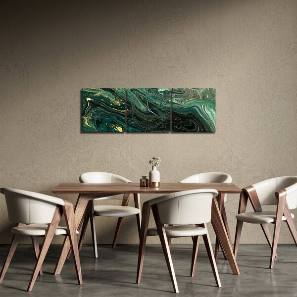 Obraz - Zielony marmur (z zegarem) (90x30 cm)