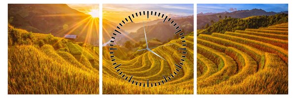 Obraz - Pole ryżowe w Wietnamie (z zegarem) (90x30 cm)