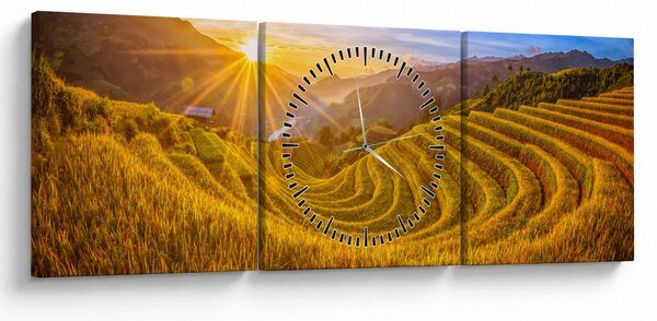 Obraz - Pole ryżowe w Wietnamie (z zegarem) (90x30 cm)