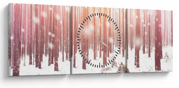 Obraz - Zebra w śnieżnym lesie (z zegarem) (90x30 cm)