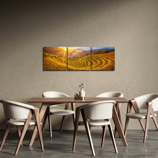 Obraz - Pole ryżowe w Wietnamie (z zegarem) (90x30 cm)