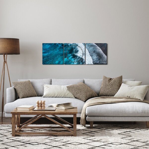 Obraz - Fale na morzu (z zegarem) (90x30 cm)