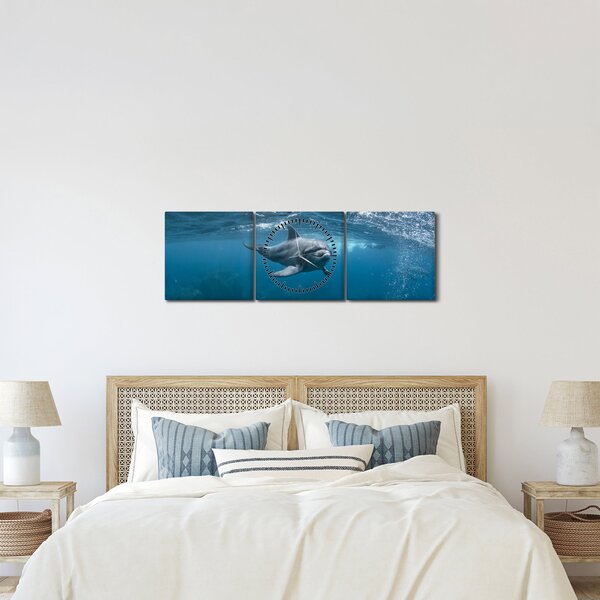 Obraz - Delfin pod wodą (z zegarem) (90x30 cm)