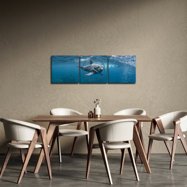 Obraz - Delfin pod wodą (z zegarem) (90x30 cm)
