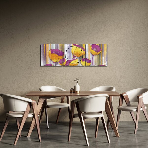 Obraz - Ilustracja kwiatów (z zegarem) (90x30 cm)