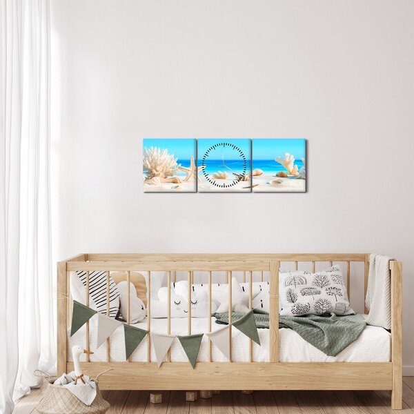 Obraz - Martwa natura z muszelkami (z zegarem) (90x30 cm)