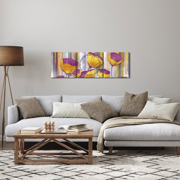 Obraz - Ilustracja kwiatów (z zegarem) (90x30 cm)