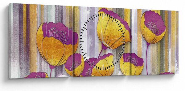 Obraz - Ilustracja kwiatów (z zegarem) (90x30 cm)