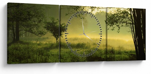 Obraz - Budzący się las (z zegarem) (90x30 cm)