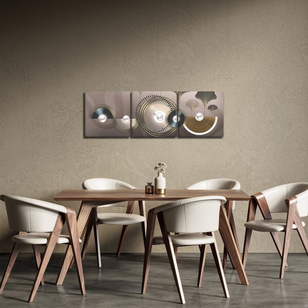 Obraz - Złotobrązowa abstrakcja (z zegarem) (90x30 cm)