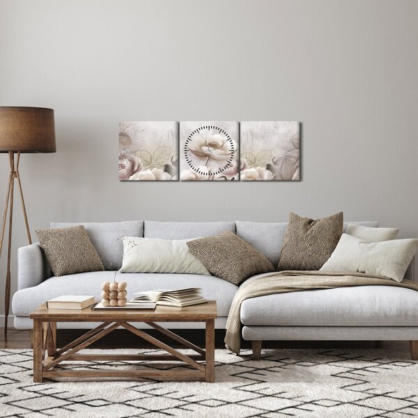 Obraz - Różowe krzewy (z zegarem) (90x30 cm)
