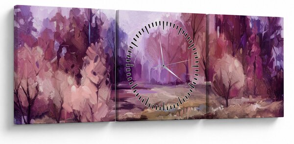 Obraz - Malarstwo pejzażowe jesienne (z zegarem) (90x30 cm)