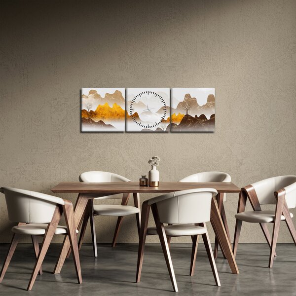 Obraz - Góry we mgle (z zegarem) (90x30 cm)