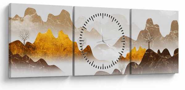 Obraz - Góry we mgle (z zegarem) (90x30 cm)