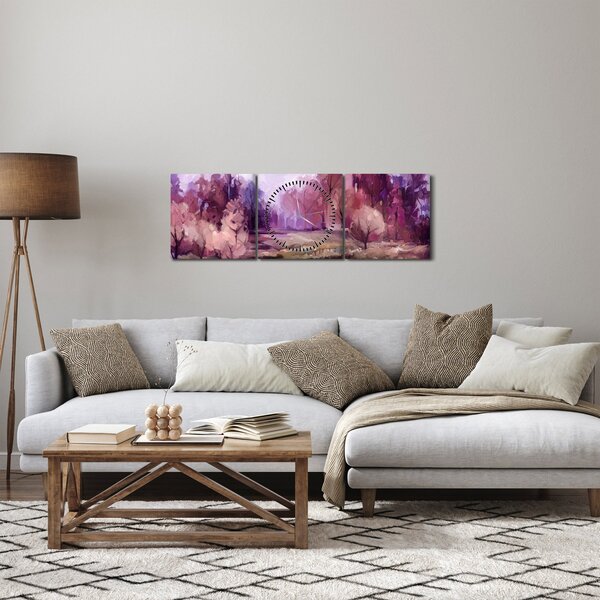 Obraz - Malarstwo pejzażowe jesienne (z zegarem) (90x30 cm)