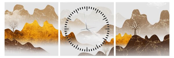 Obraz - Góry we mgle (z zegarem) (90x30 cm)