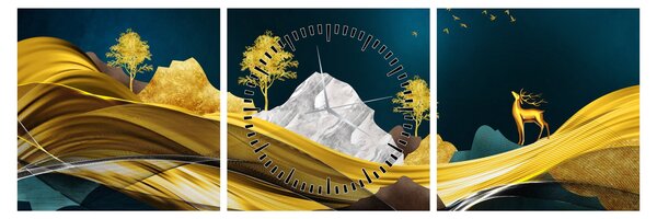 Obraz - Jeleń w krajobrazie (z zegarem) (90x30 cm)