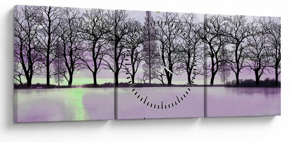 Obraz - Łodka na jeziorze (z zegarem) (90x30 cm)