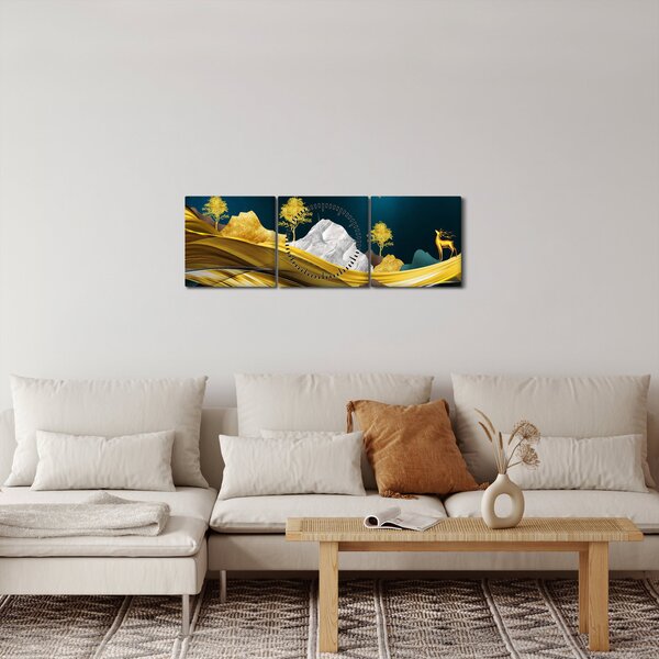 Obraz - Jeleń w krajobrazie (z zegarem) (90x30 cm)