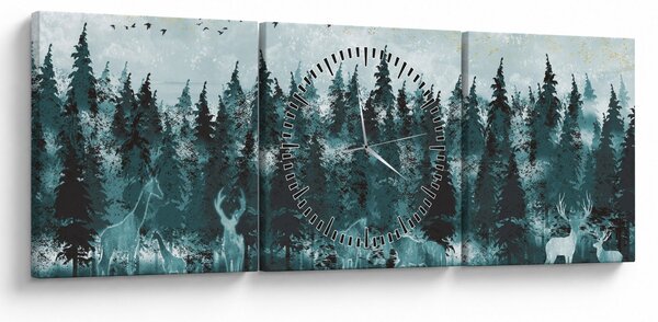 Obraz - Zwierzęta w lesie (z zegarem) (90x30 cm)