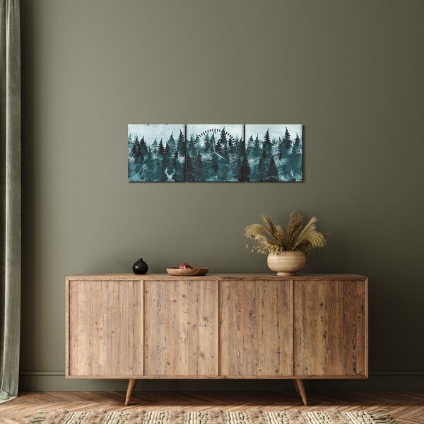 Obraz - Zwierzęta w lesie (z zegarem) (90x30 cm)