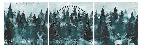 Obraz - Zwierzęta w lesie (z zegarem) (90x30 cm)