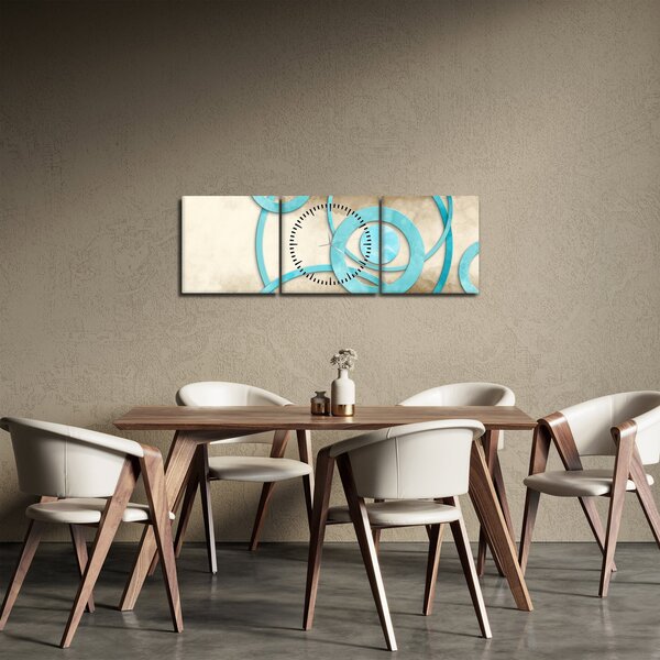 Obraz - Niebieskie koła na akwareli (z zegarem) (90x30 cm)