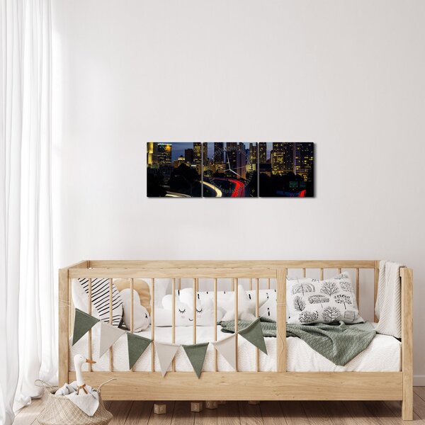 Obraz - Miasto nocą (z zegarem) (90x30 cm)