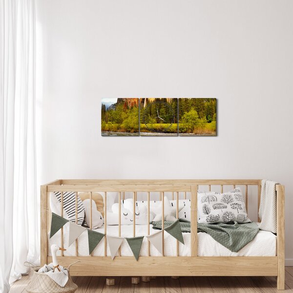 Obraz- Skały nad jeziorem (z zegarem) (90x30 cm)