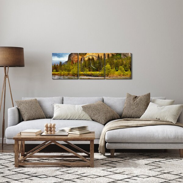 Obraz- Skały nad jeziorem (z zegarem) (90x30 cm)