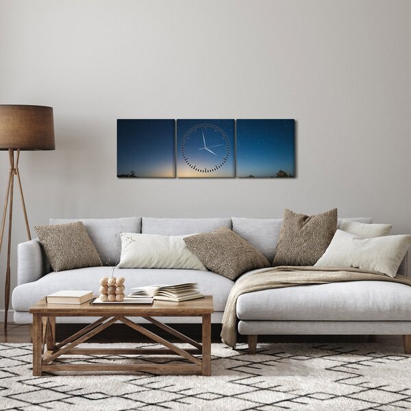 Obraz - Nocne niebo nad drogą (z zegarem) (90x30 cm)