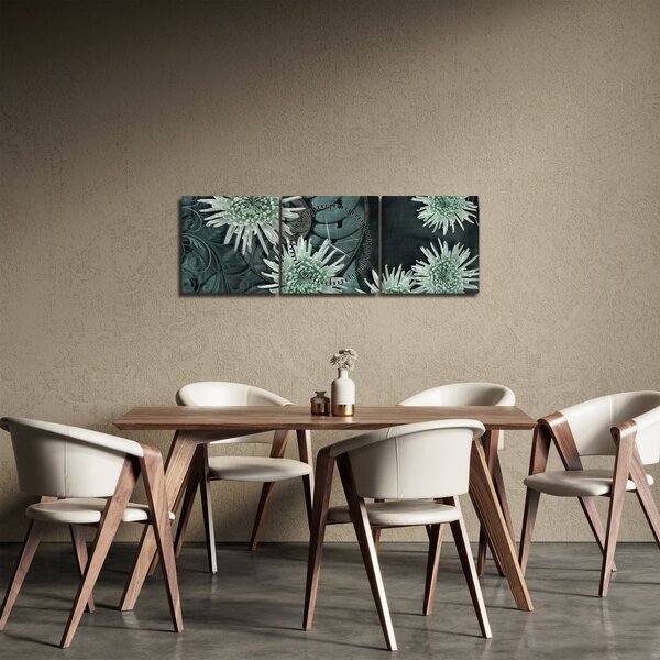 Obraz - Zielone kwiaty (z zegarem) (90x30 cm)