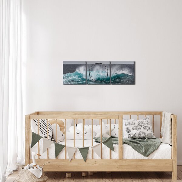 Obraz - Fale w oceanie (z zegarem) (90x30 cm)