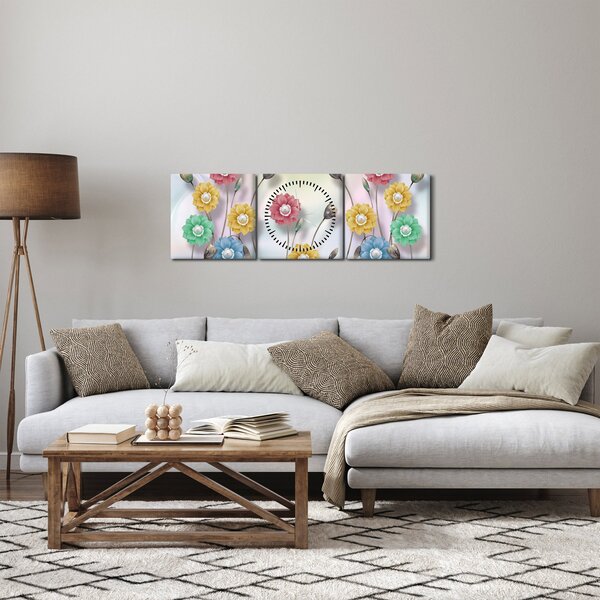 Obraz - Kolorowa łąka (z zegarem) (90x30 cm)