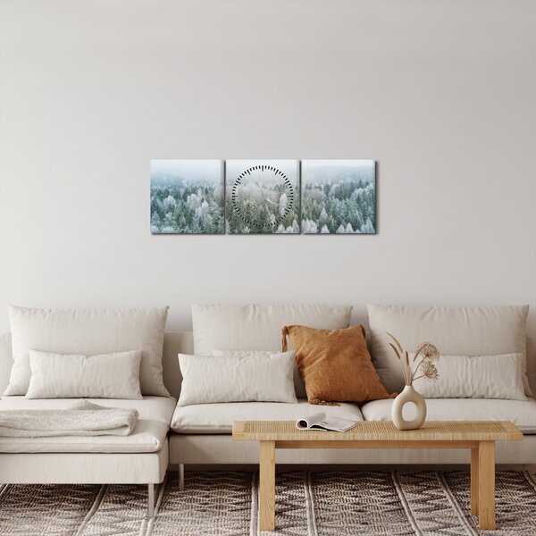 Obraz - Ośnieżone szczyty lasów (z zegarem) (90x30 cm)
