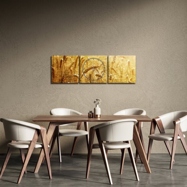 Obraz - Kłosy zboża (z zegarem) (90x30 cm)