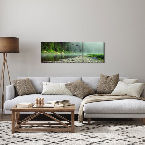 Obraz - rzeka przy lesie (z zegarem) (90x30 cm)