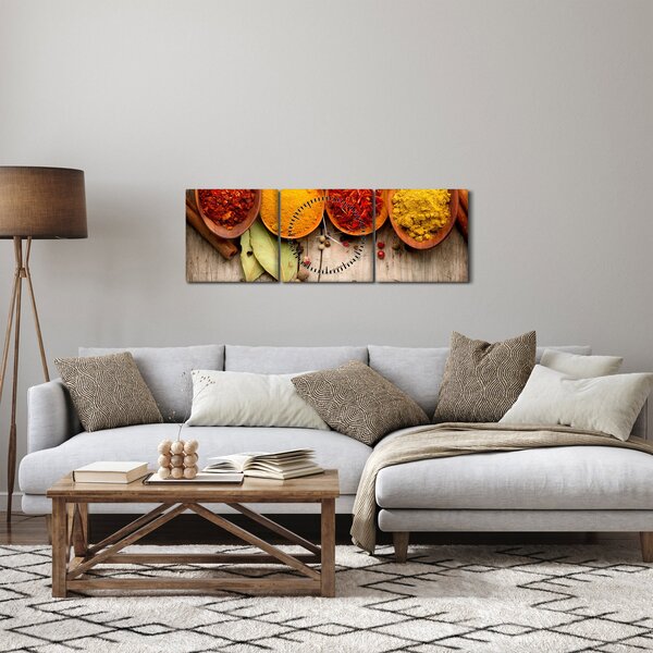 Obraz - Przyprawy na drewnie (z zegarem) (90x30 cm)