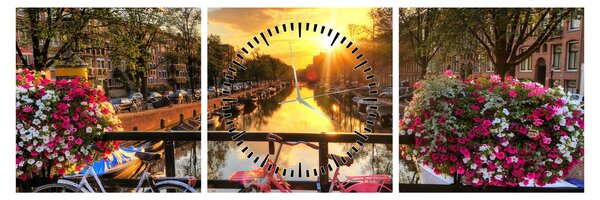 Obraz - Wschód słońca w Amsterdamie (z zegarem) (90x30 cm)