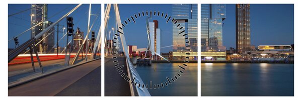 Obraz - Zmierzch w Rotterdamie, Holandia (z zegarem) (90x30 cm)