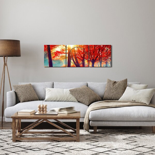 Obraz- Jesienny krajobraz (z zegarem) (90x30 cm)