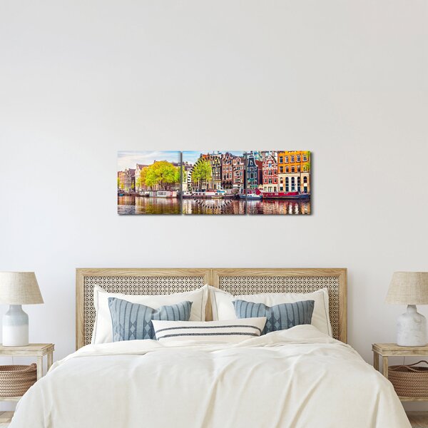 Obraz - Tańczące domy, Amsterdam (z zegarem) (90x30 cm)